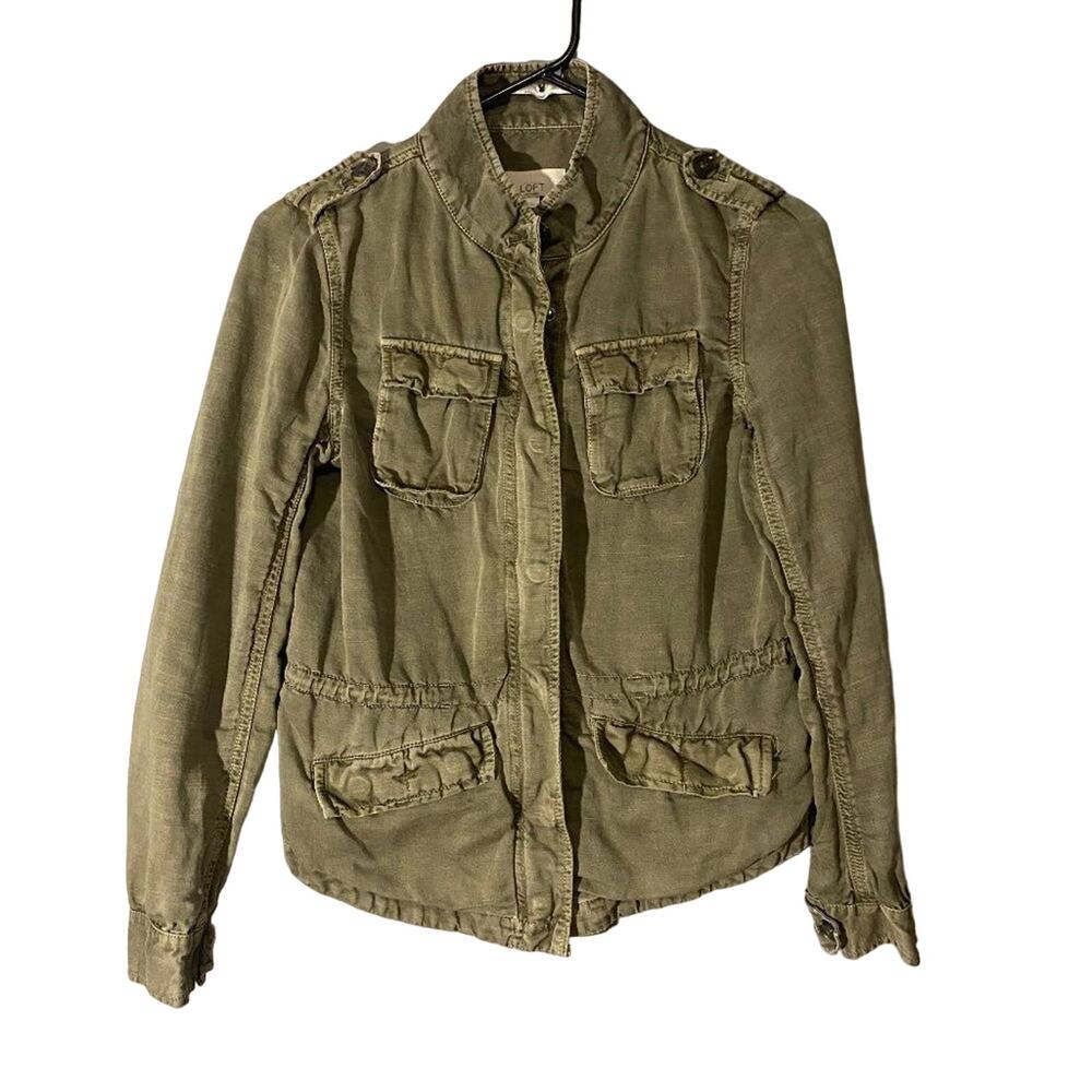 LOFT Army Green Utility Mock Neck Full Zip Jacket Women’s XSP